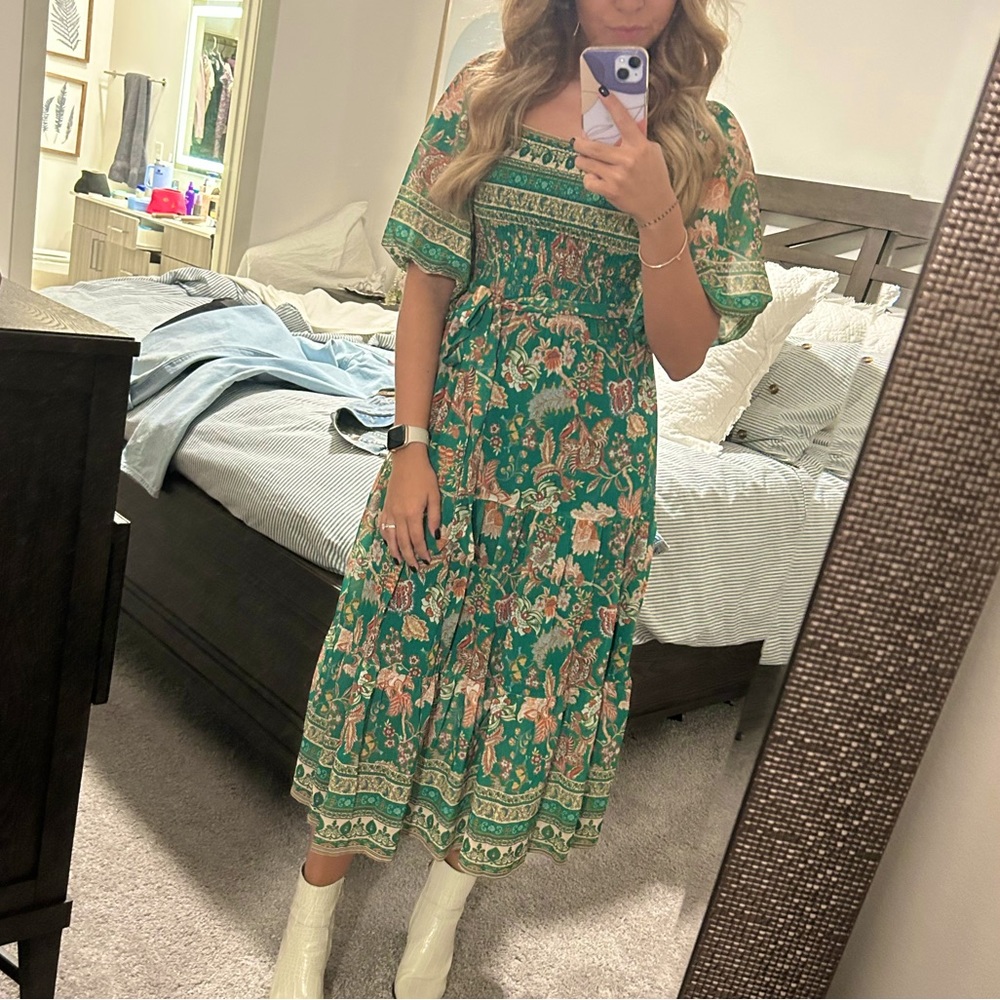 Green patterned maxi dress
